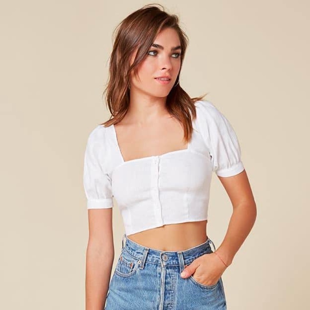 Reformation Leila crop top in white linen